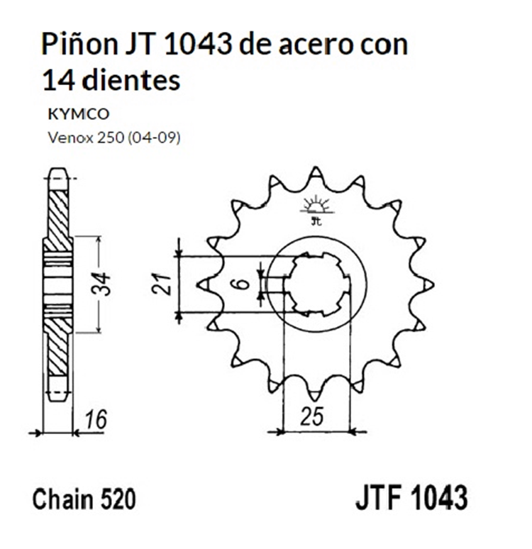 PION JT 1043 de acero con 14 dientes